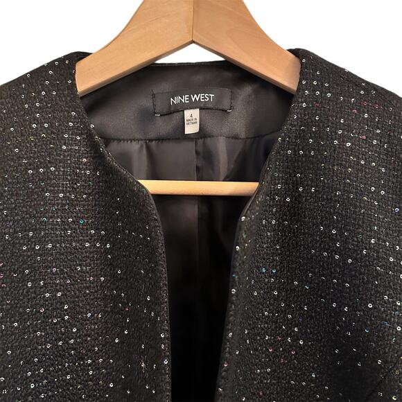 Nine West Iridescent Sparkle Open Front Cropped Blazer Jacket Sz 4 NYE Metallic - Picture 2 of 5